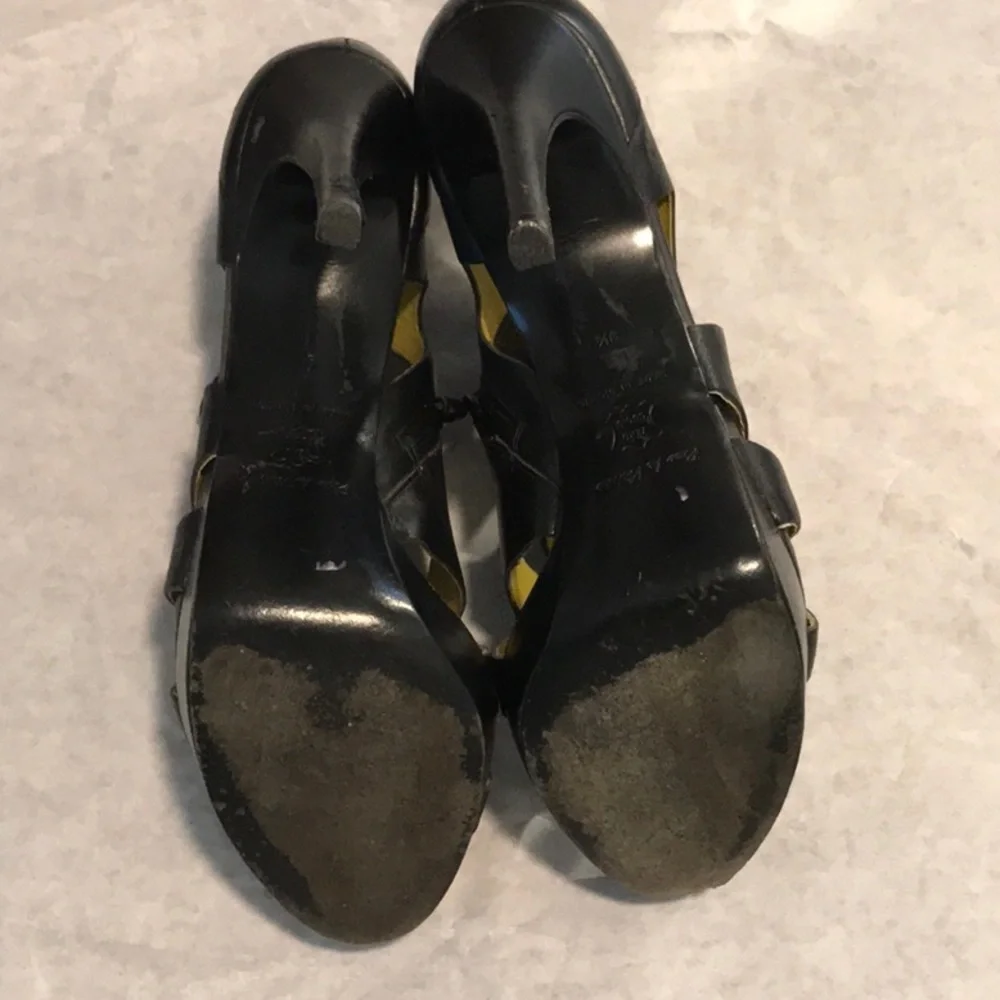 Pour La Victoire  Caged  Platform Genuine Black Leather Cage Style Heels